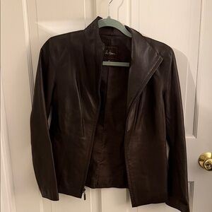Cole Haan size 2 petite Dark Brown Leather Zip Front Jacket